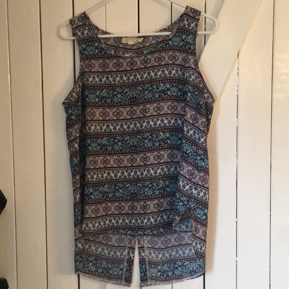 Pink Rose Sheer Boho Tank, Size Large